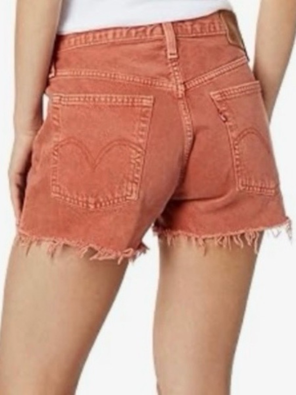 Levi 501 Coral/Orange Raw Hem Denim Cutoff Mid-rise Shorts boho Size 27 - Picture 2 of 16